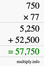 How to calculate 750 times 77 using long multiplication