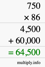 How to calculate 750 times 86 using long multiplication