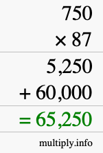 How to calculate 750 times 87 using long multiplication
