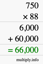 How to calculate 750 times 88 using long multiplication