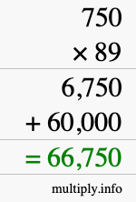 How to calculate 750 times 89 using long multiplication