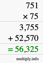 How to calculate 751 times 75 using long multiplication