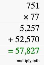 How to calculate 751 times 77 using long multiplication
