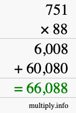How to calculate 751 times 88 using long multiplication