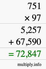 How to calculate 751 times 97 using long multiplication