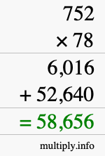 How to calculate 752 times 78 using long multiplication