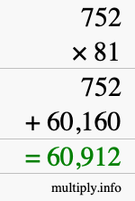 How to calculate 752 times 81 using long multiplication