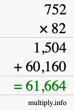 How to calculate 752 times 82 using long multiplication