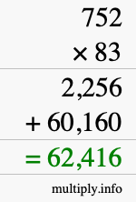 How to calculate 752 times 83 using long multiplication
