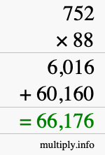 How to calculate 752 times 88 using long multiplication