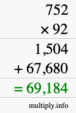 How to calculate 752 times 92 using long multiplication