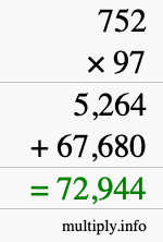 How to calculate 752 times 97 using long multiplication