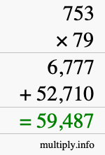 How to calculate 753 times 79 using long multiplication