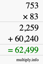 How to calculate 753 times 83 using long multiplication