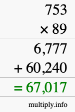 How to calculate 753 times 89 using long multiplication