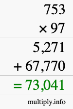 How to calculate 753 times 97 using long multiplication