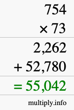 How to calculate 754 times 73 using long multiplication