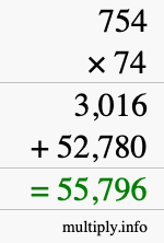 How to calculate 754 times 74 using long multiplication