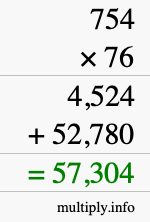 How to calculate 754 times 76 using long multiplication