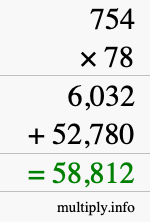 How to calculate 754 times 78 using long multiplication