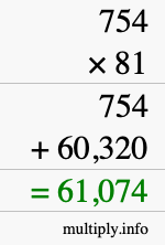 How to calculate 754 times 81 using long multiplication