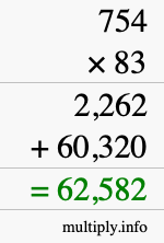 How to calculate 754 times 83 using long multiplication