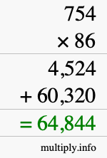 How to calculate 754 times 86 using long multiplication