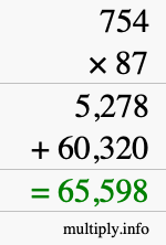 How to calculate 754 times 87 using long multiplication