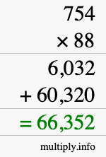 How to calculate 754 times 88 using long multiplication