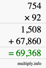 How to calculate 754 times 92 using long multiplication