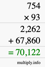 How to calculate 754 times 93 using long multiplication