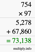 How to calculate 754 times 97 using long multiplication