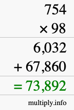 How to calculate 754 times 98 using long multiplication
