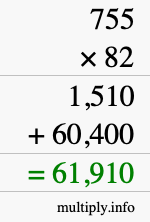 How to calculate 755 times 82 using long multiplication