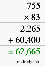 How to calculate 755 times 83 using long multiplication