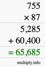 How to calculate 755 times 87 using long multiplication How to calculate 755 times 87 using long multiplication