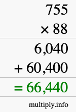 How to calculate 755 times 88 using long multiplication