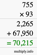 How to calculate 755 times 93 using long multiplication