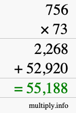 How to calculate 756 times 73 using long multiplication