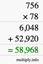 How to calculate 756 times 78 using long multiplication