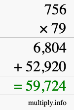 How to calculate 756 times 79 using long multiplication