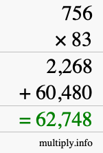 How to calculate 756 times 83 using long multiplication