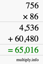 How to calculate 756 times 86 using long multiplication