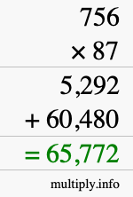 How to calculate 756 times 87 using long multiplication