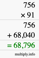 How to calculate 756 times 91 using long multiplication