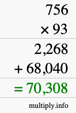 How to calculate 756 times 93 using long multiplication