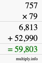 How to calculate 757 times 79 using long multiplication