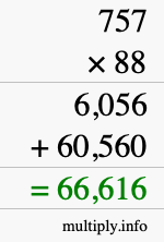 How to calculate 757 times 88 using long multiplication
