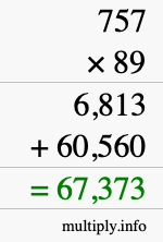 How to calculate 757 times 89 using long multiplication