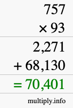 How to calculate 757 times 93 using long multiplication